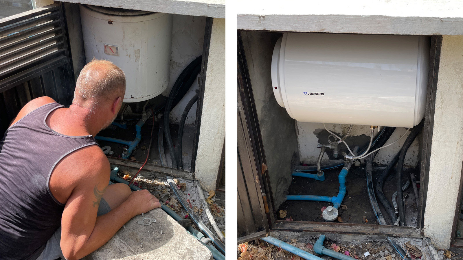 Links de oude boiler, rechts de nieuwe boiler