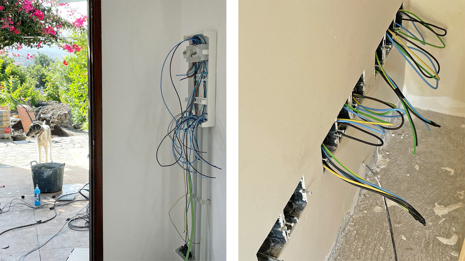 De elektricien brengt stroom
